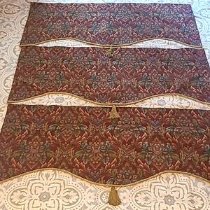 3 Matching Luxury Tapestry Valances Gold Cable Trim & Tassel Vintage 49"x 29.75"